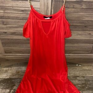 Red Cold Shoulder Dress with Chain Straps